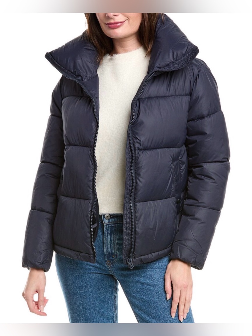 Hudson Jeans Navy Blue Puffer Jacket Size Large | Short Quilted Winter Coat